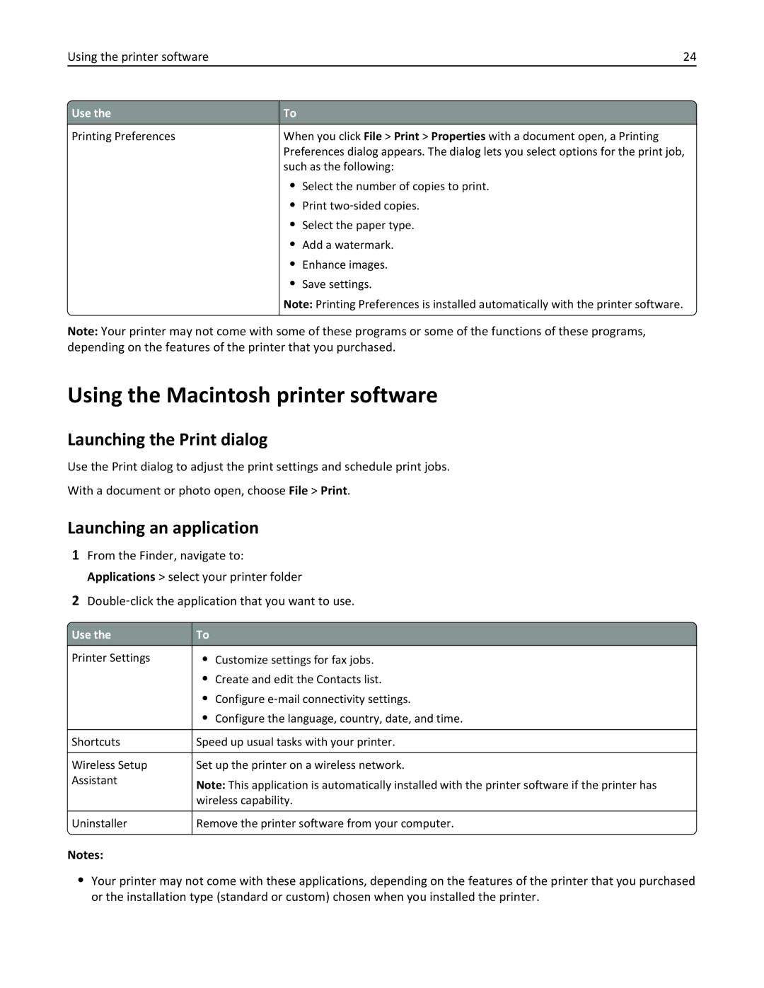 Lexmark 90T9250, 901, 90T9251 Using the Macintosh printer software, Launching the Print dialog, Launching an application 