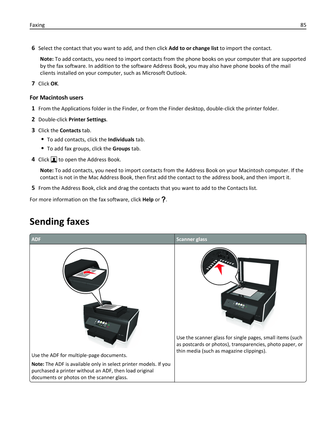 Lexmark 90T9251, 901, 90E, 90T9250, 90T9200, 91E, Pro915 manual Sending faxes, For Macintosh users 