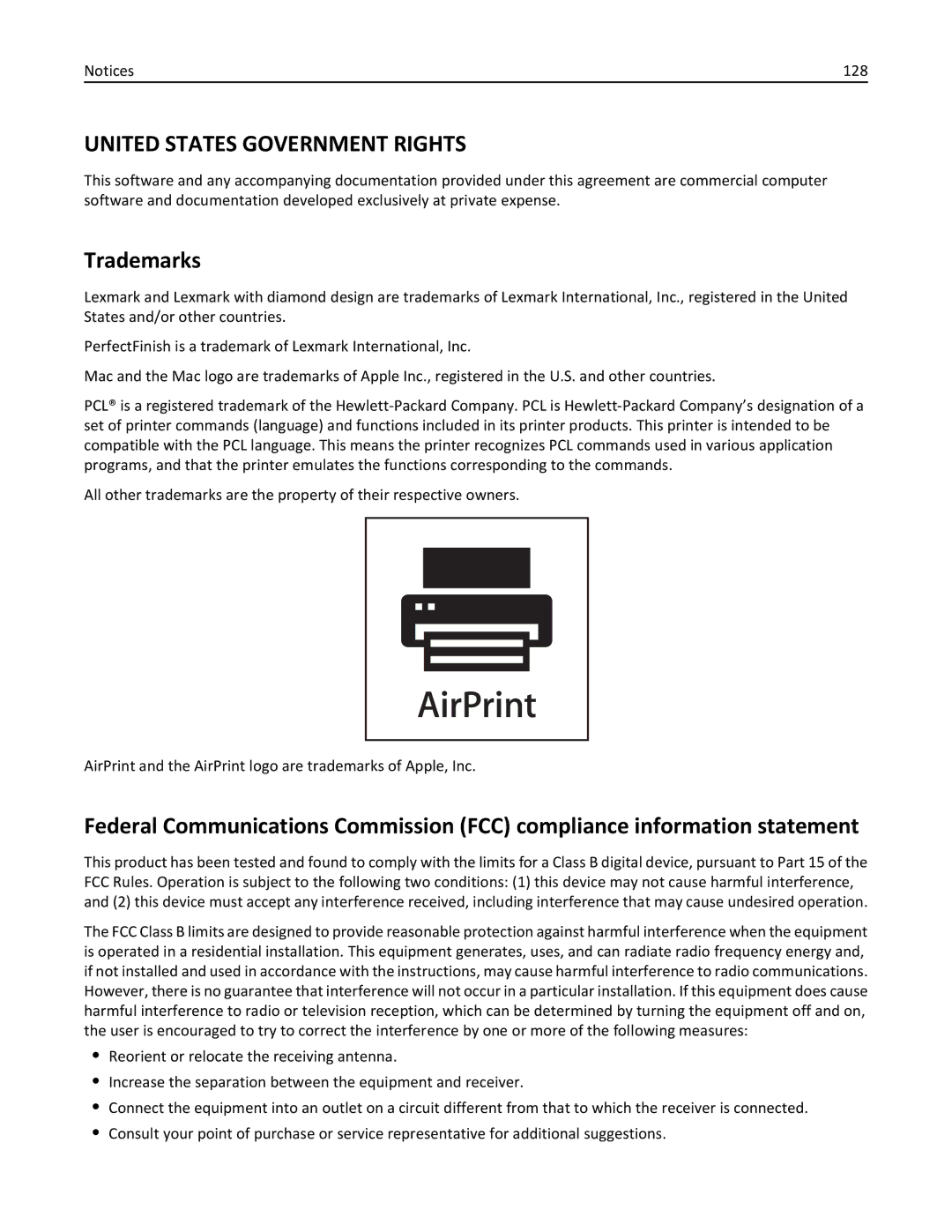 Lexmark 90T3100, S315 manual United States Government Rights, Trademarks 