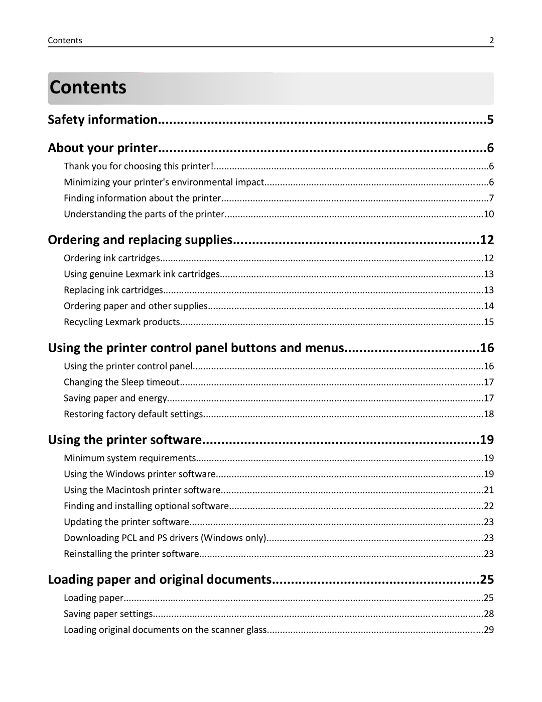 Lexmark 90T3100, S315 manual Contents 