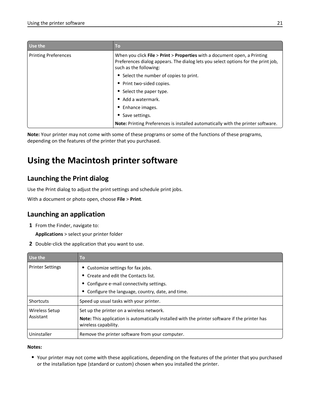 Lexmark S315, 90T3100 manual Using the Macintosh printer software, Launching the Print dialog, Launching an application 