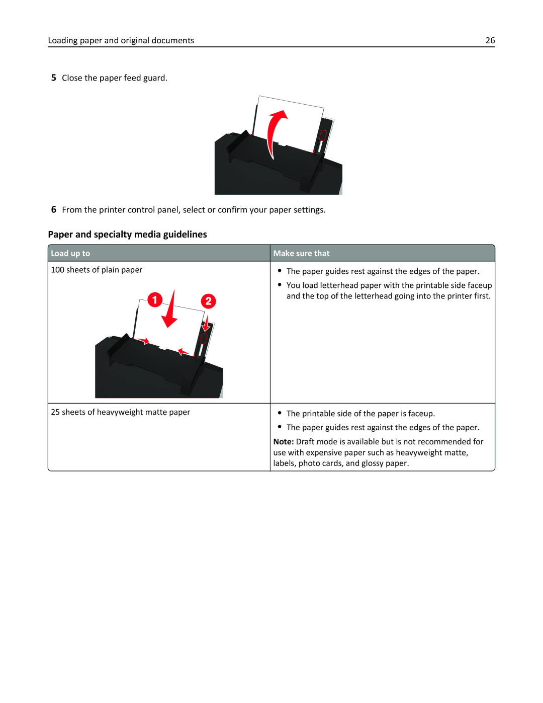 Lexmark 90T3100, S315 manual Paper and specialty media guidelines, Load up to Make sure that 