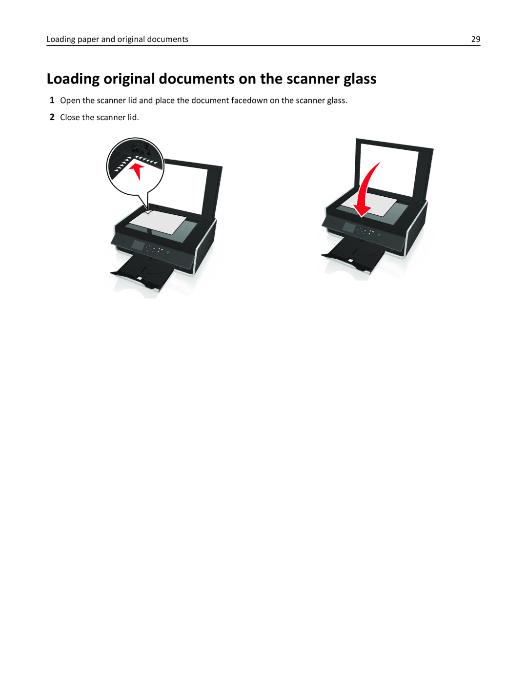 Lexmark S315, 90T3100 manual Loading original documents on the scanner glass 