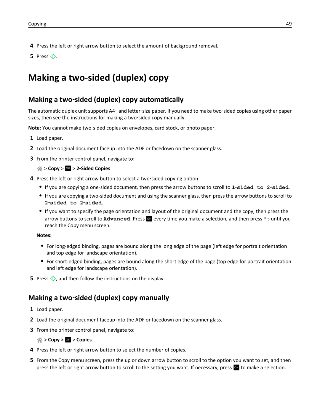 Lexmark S315, 90T3100 manual Making a two-sided duplex copy, Making a two‑sided duplex copy automatically 