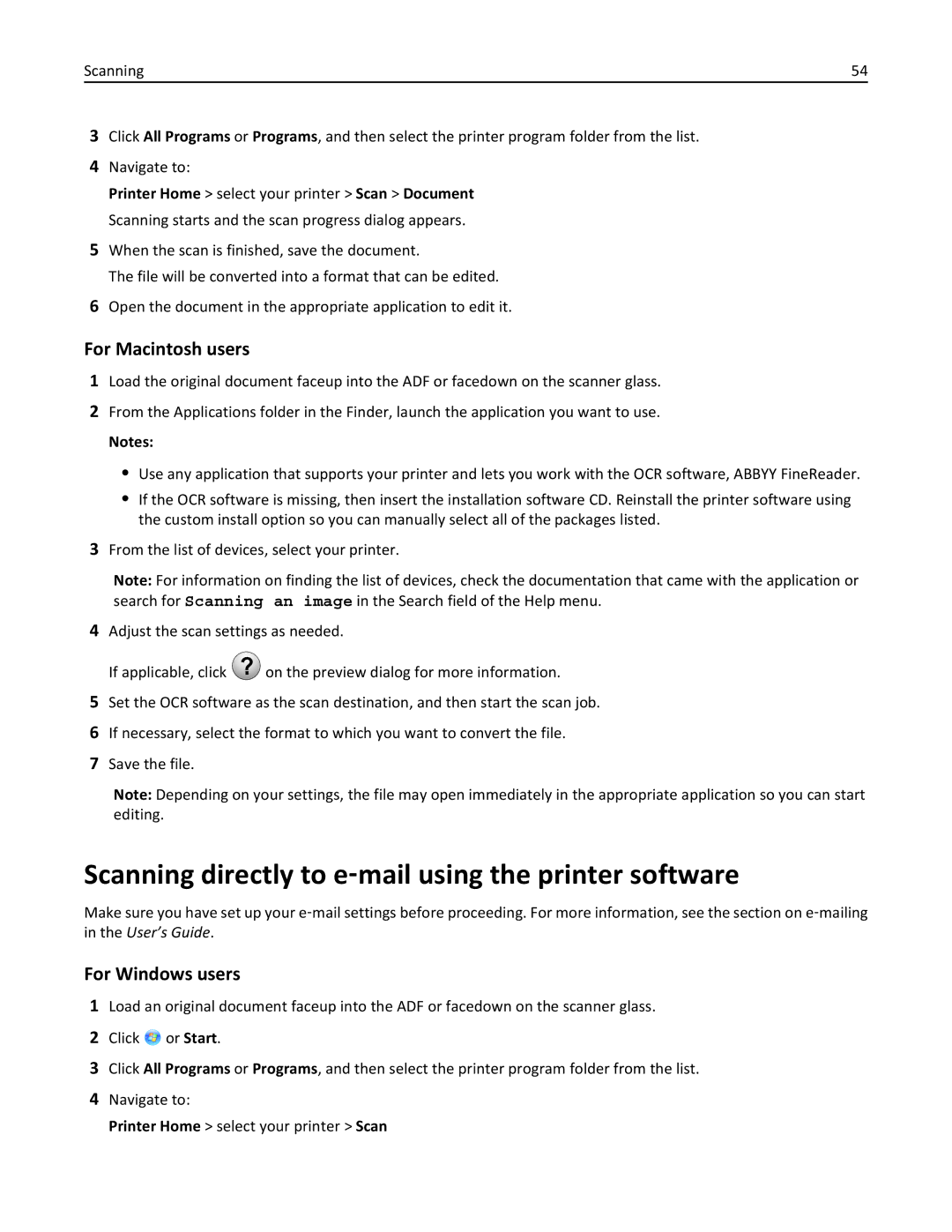 Lexmark 90T3100, S315 manual Scanning directly to e‑mail using the printer software 