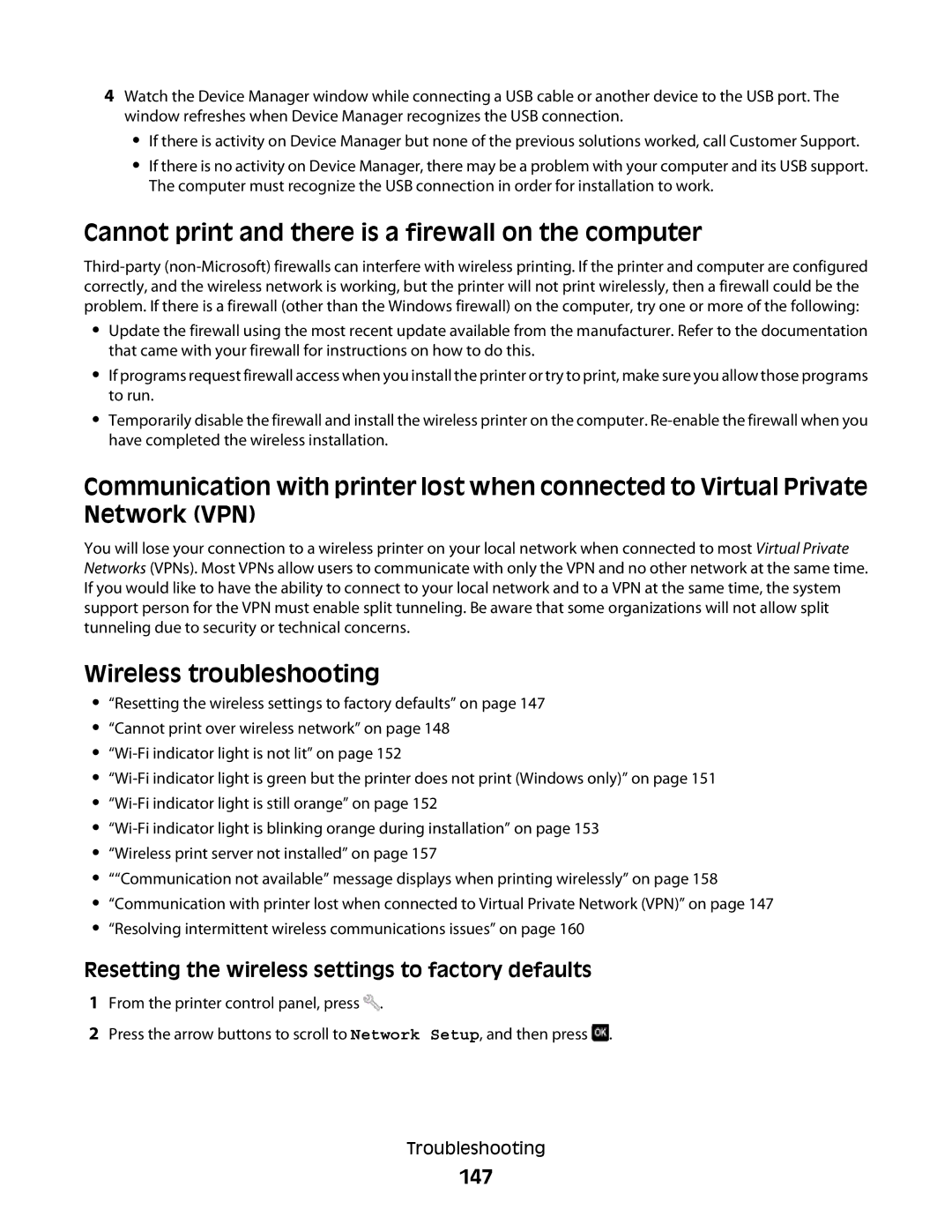 Lexmark Pro700 Series, 90T7005 manual Cannot print and there is a firewall on the computer, Wireless troubleshooting, 147 