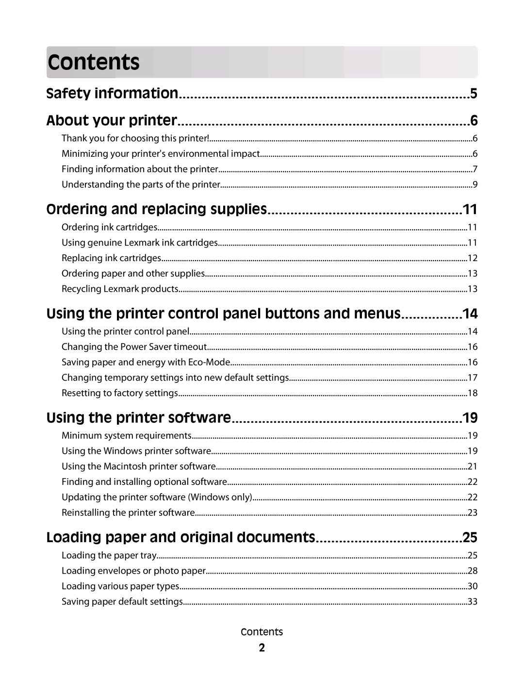 Lexmark 90T7005, Pro700 Series manual Contents 