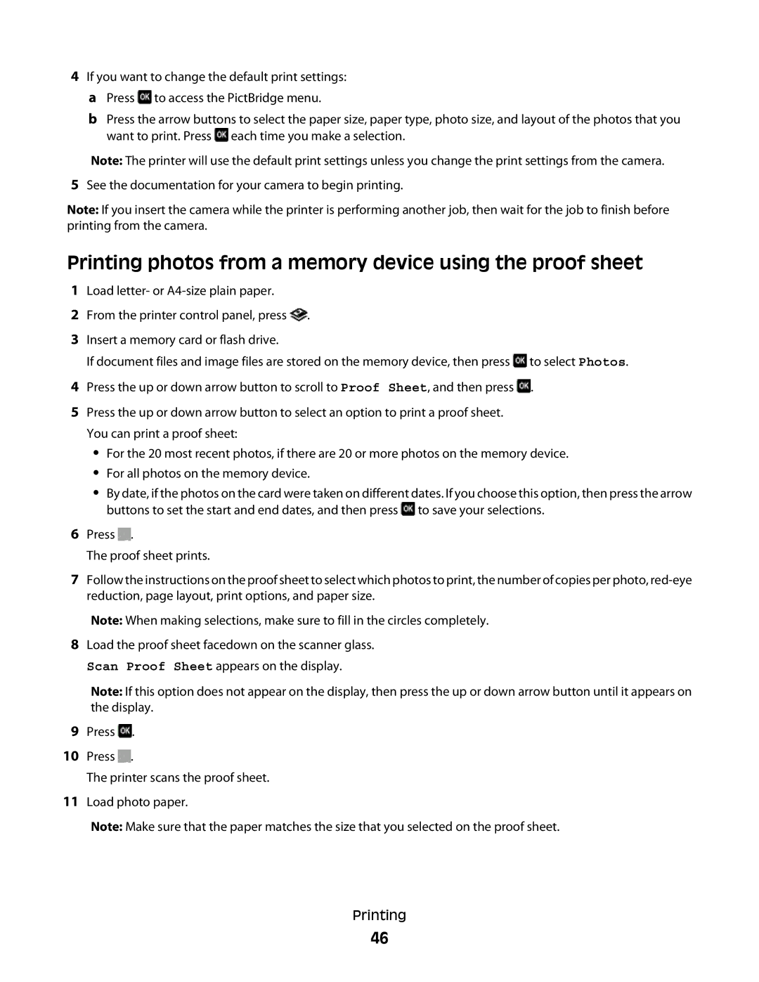 Lexmark 90T7005, Pro700 Series manual Printing photos from a memory device using the proof sheet 