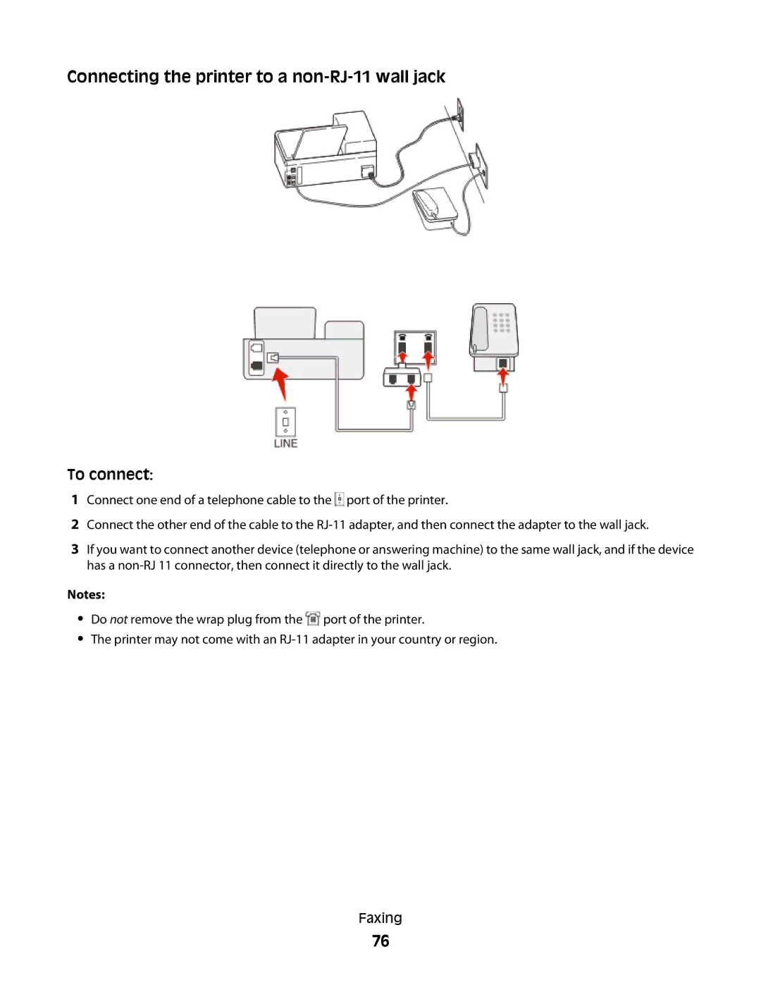 Lexmark 90T7005, Pro700 Series manual Connecting the printer to a non-RJ-11 wall jack 