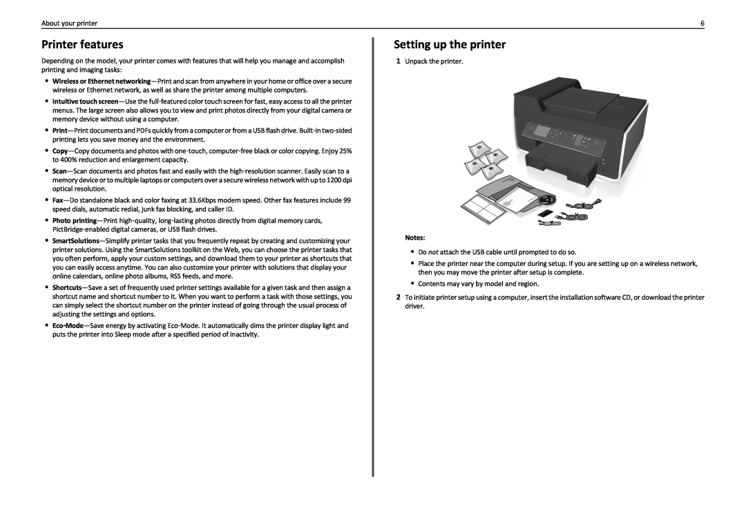 Lexmark 90T7110 manual Printer features, Setting up the printer 