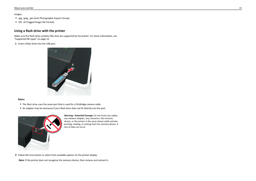 Lexmark 90T7110 manual Using a flash drive with the printer 