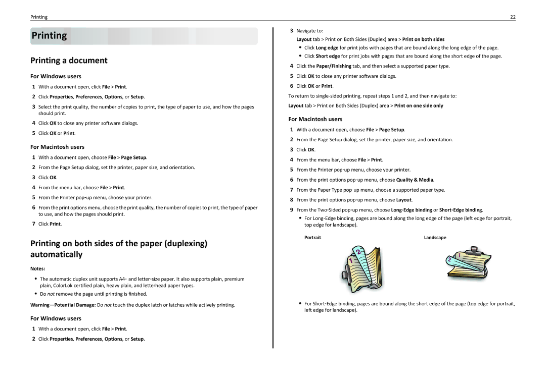 Lexmark 90T7110 Printing a document, Printing on both sides of the paper duplexing automatically, For Windows users 