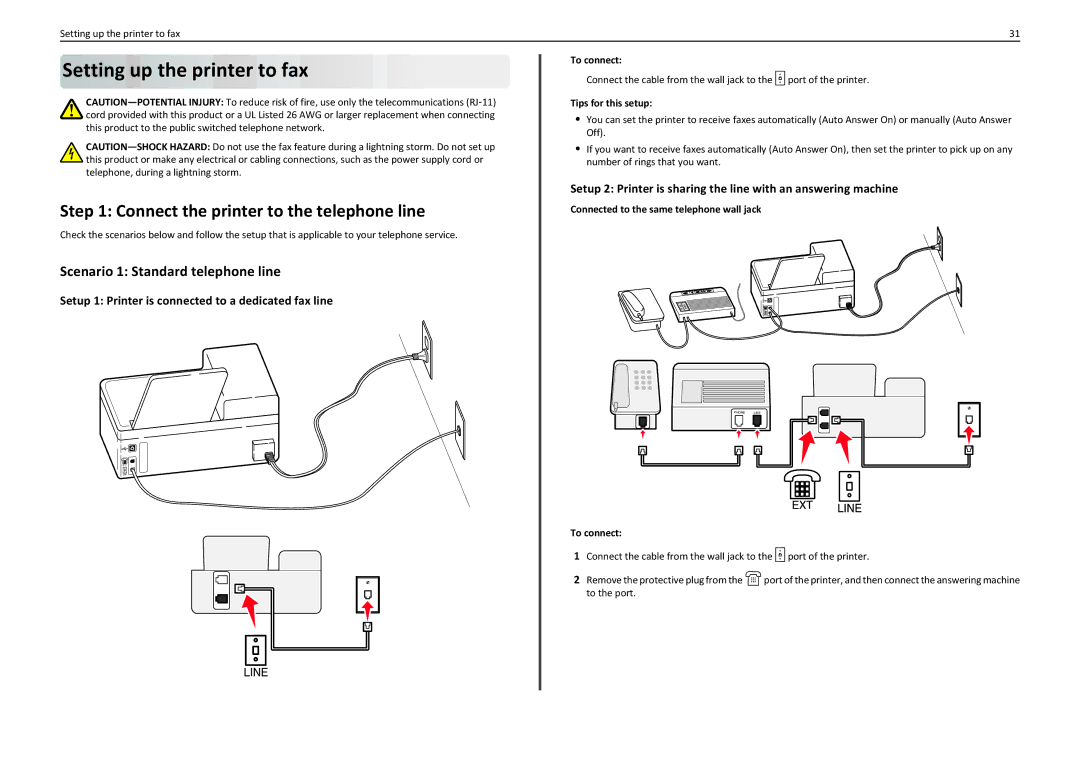 Lexmark 90T7110 manual Setting up the printer to fax, Connect the printer to the telephone line 