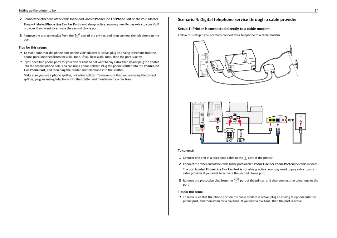 Lexmark 90T7110 manual Setup 1 Printer is connected directly to a cable modem, Tips for this setup 