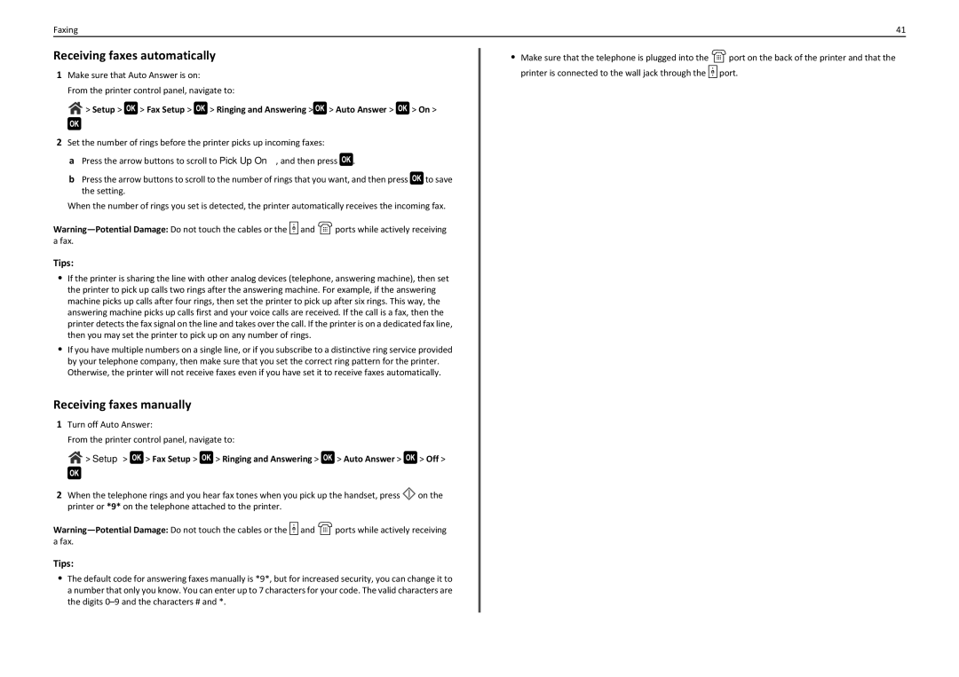 Lexmark 90T7110 Receiving faxes automatically, Receiving faxes manually, Tips 