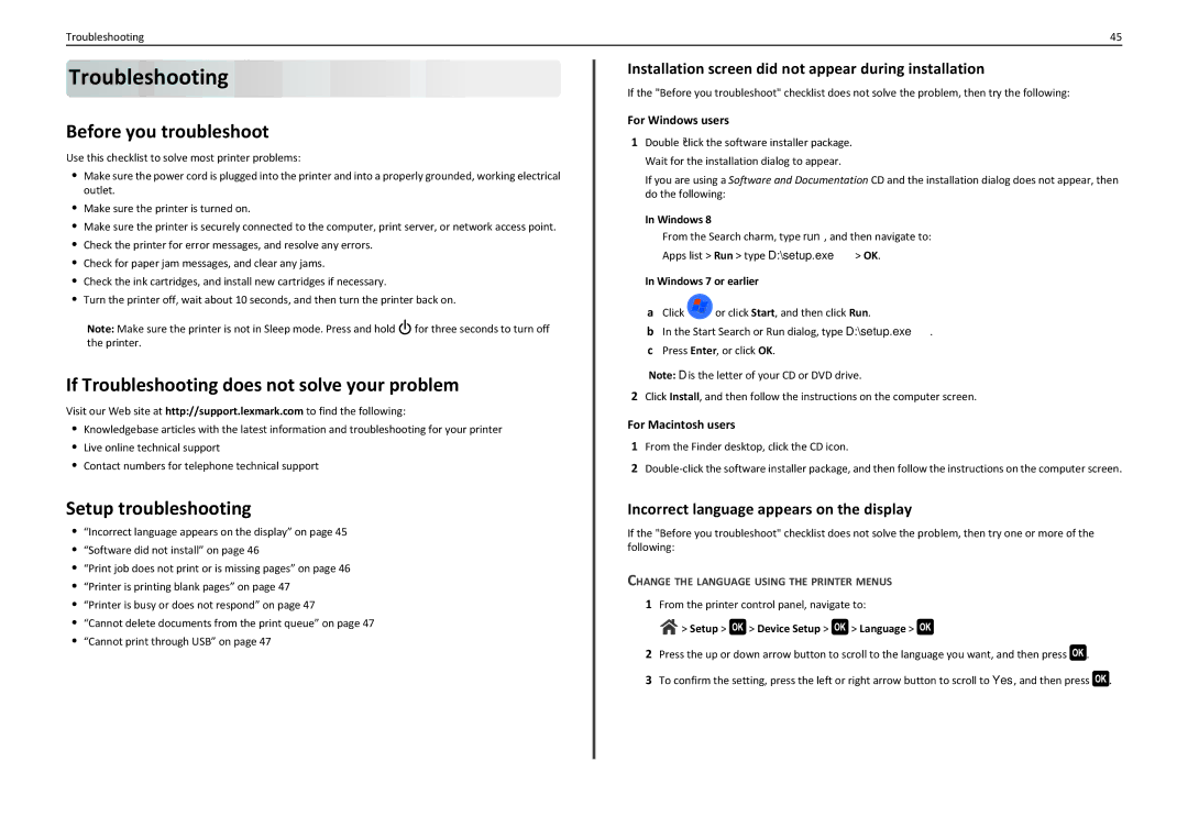 Lexmark 90T7110 manual Before you troubleshoot, If Troubleshooting does not solve your problem, Setup troubleshooting 