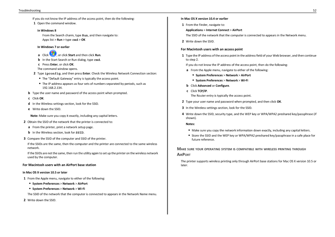 Lexmark 90T7110 manual For Macintosh users with an AirPort base station, For Macintosh users with an access point 