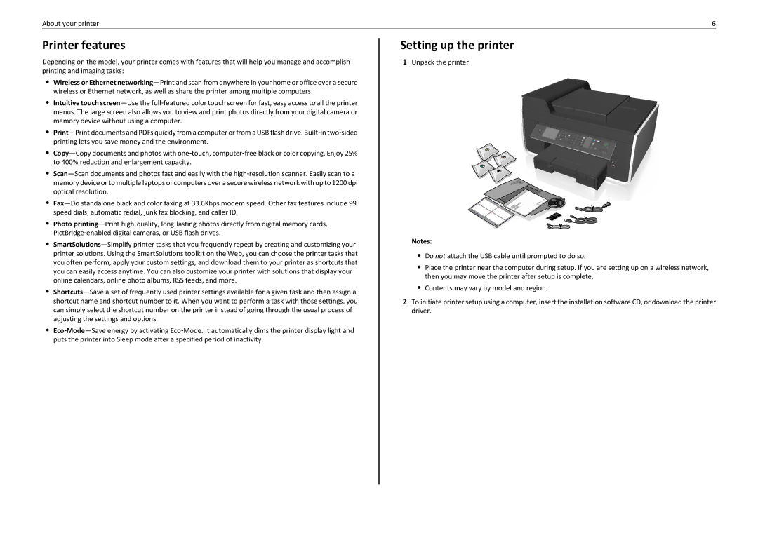 Lexmark 90T7110 manual Printer features, Setting up the printer 