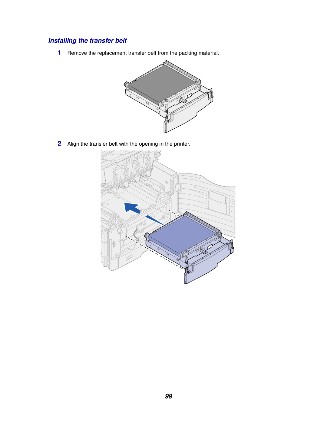 Lexmark 910 manual Installing the transfer belt 