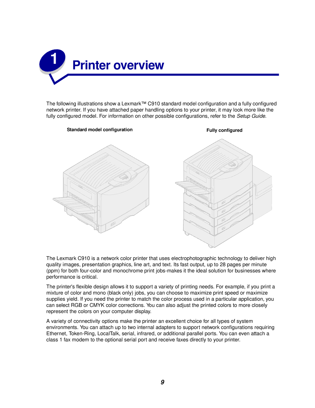 Lexmark 910 manual Printer overview 