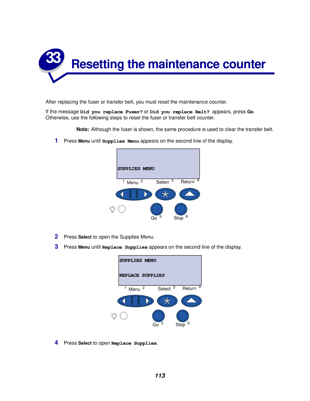 Lexmark 910 manual Resetting the maintenance counter, 113 