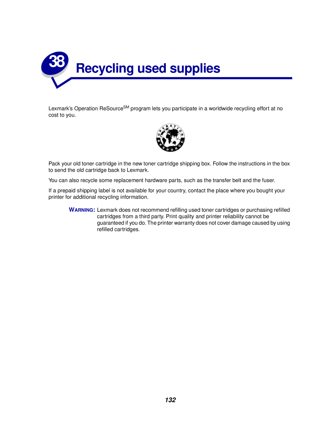 Lexmark 910 manual Recycling used supplies, 132 