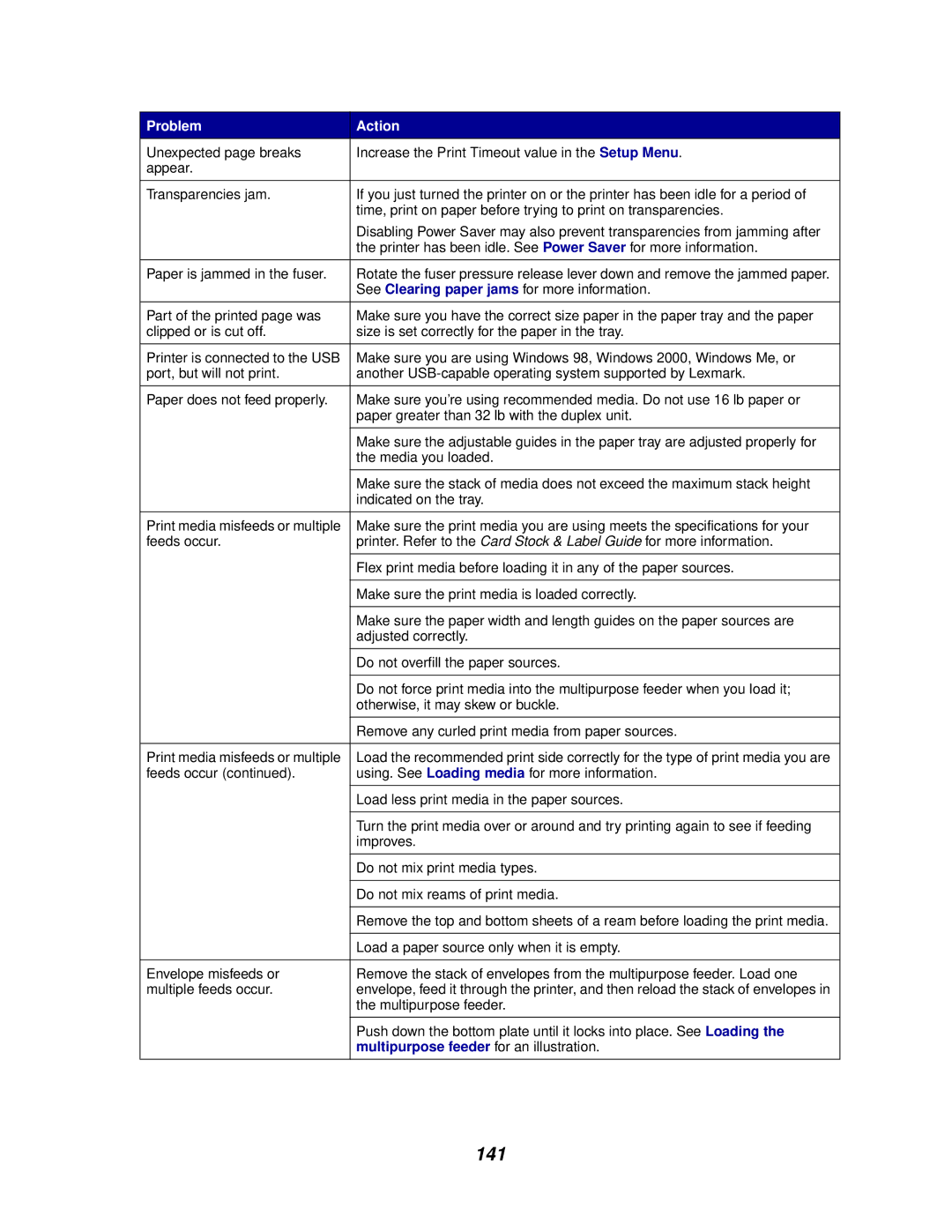 Lexmark 910 manual 141 