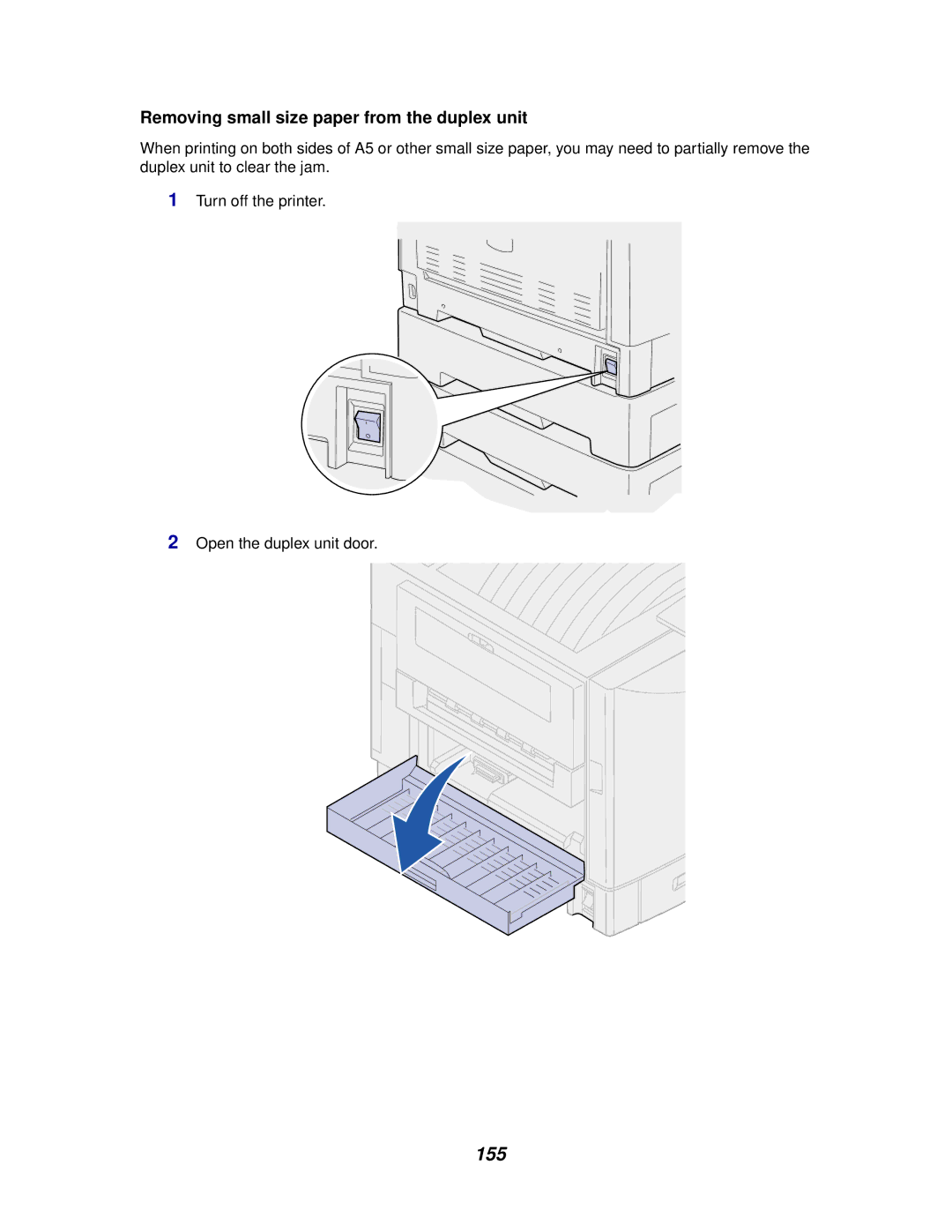 Lexmark 910 manual 155, Removing small size paper from the duplex unit 