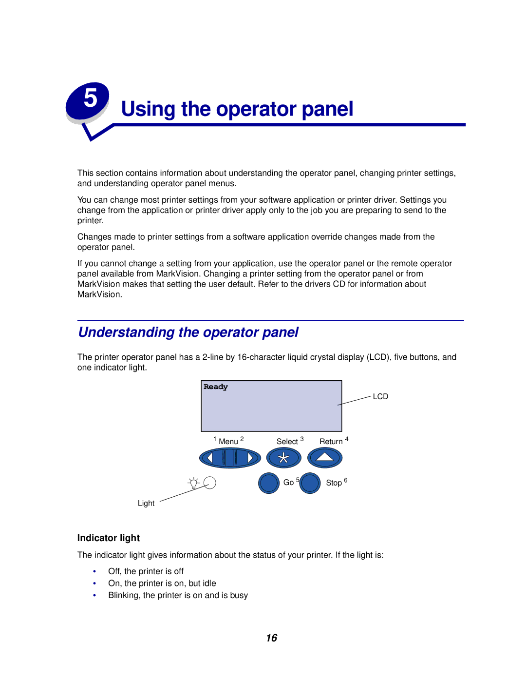 Lexmark 910 manual Using the operator panel, Understanding the operator panel 