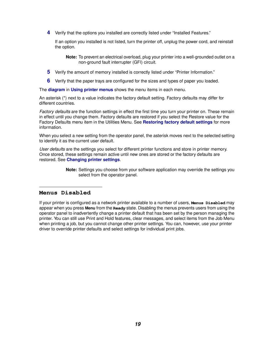 Lexmark 910 manual Menus Disabled 