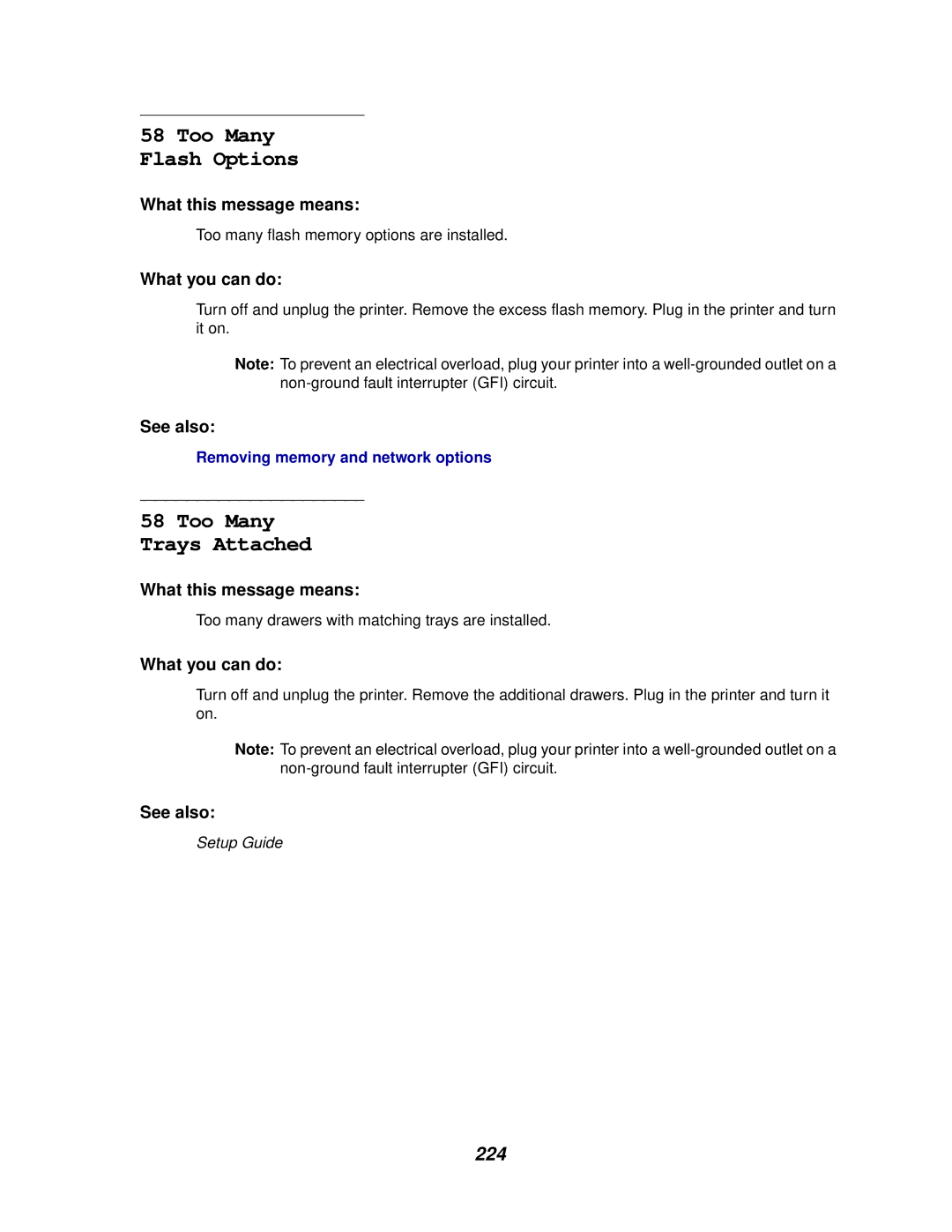 Lexmark 910 manual Too Many Flash Options, Too Many Trays Attached, 224 
