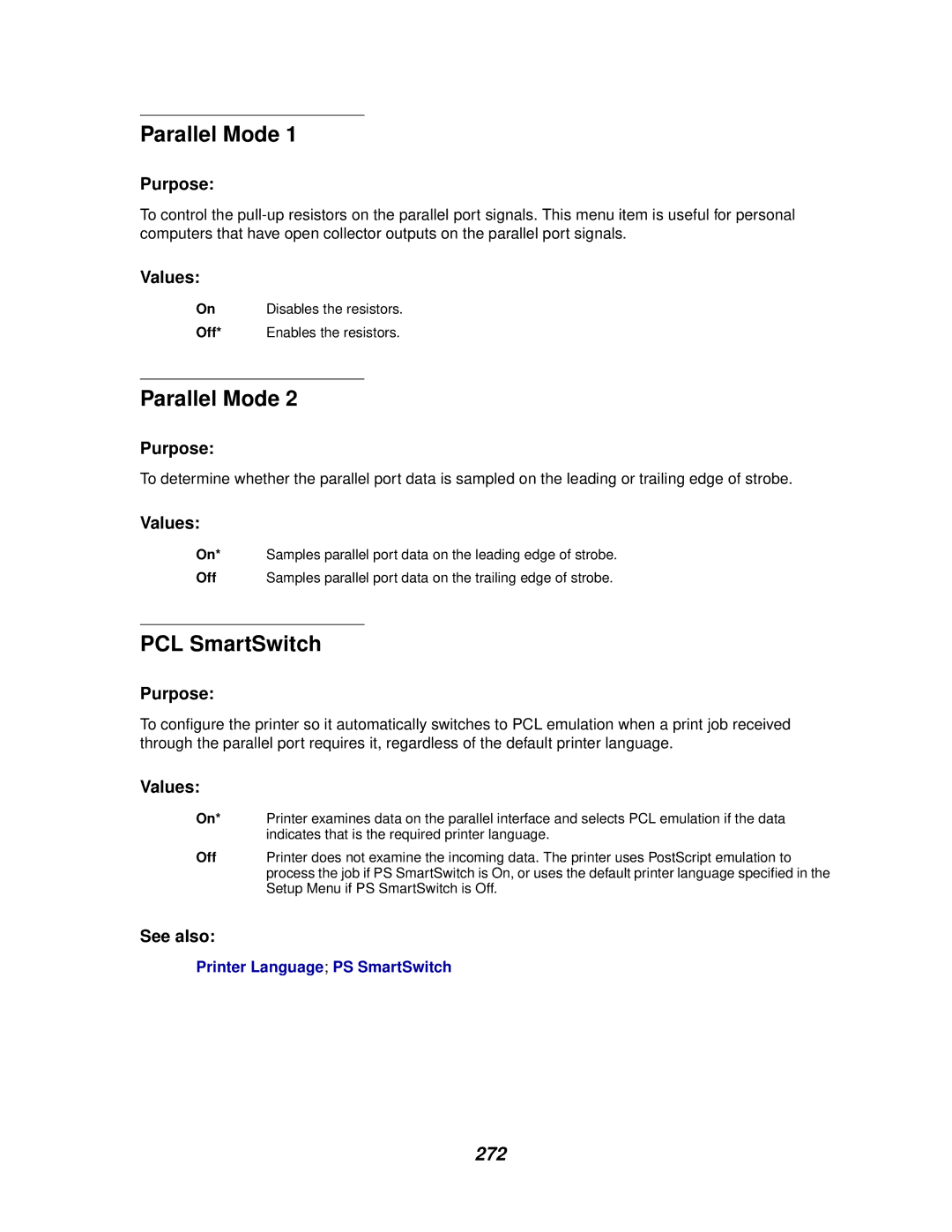 Lexmark 910 manual Parallel Mode, 272 