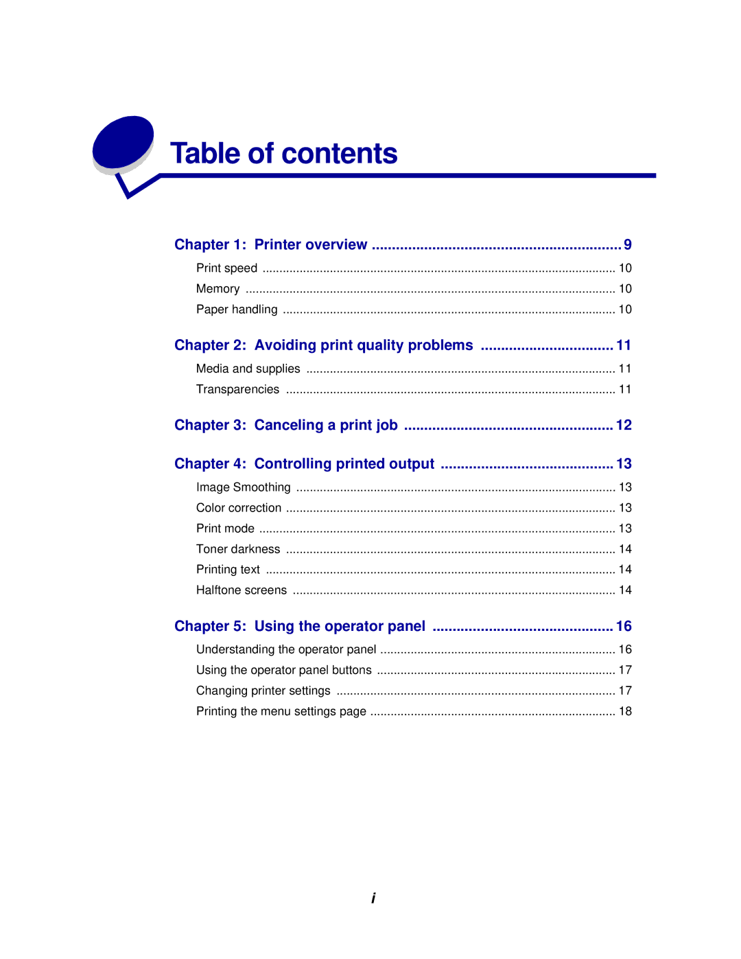 Lexmark 910 manual Table of contents 