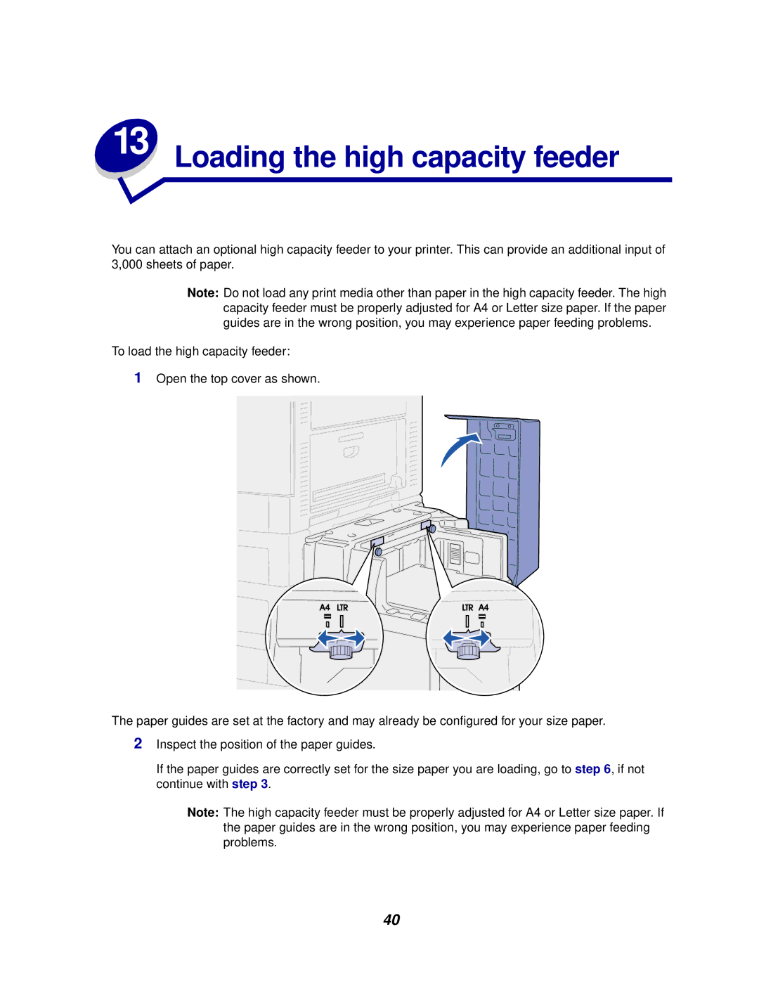 Lexmark 910 manual Loading the high capacity feeder 