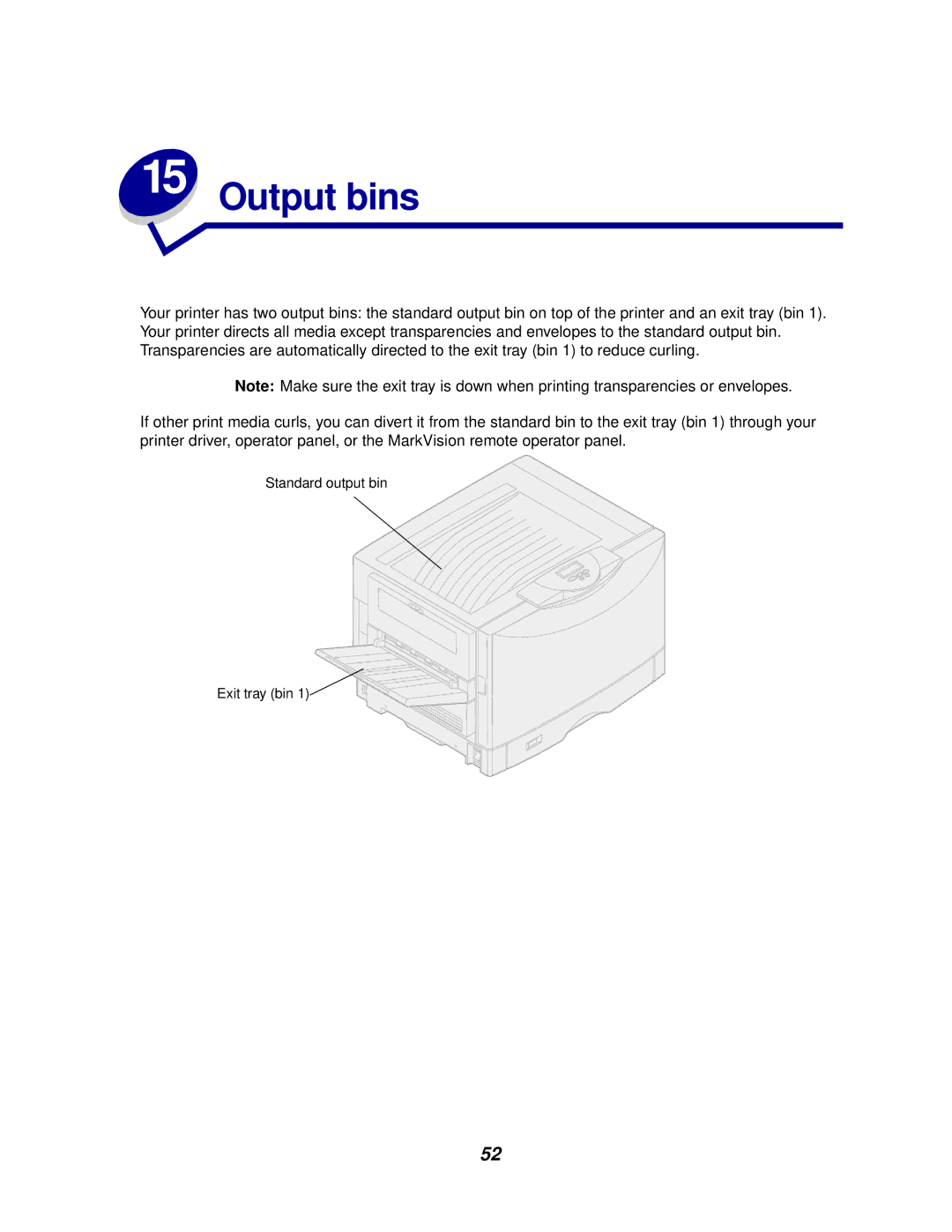 Lexmark 910 manual Output bins 