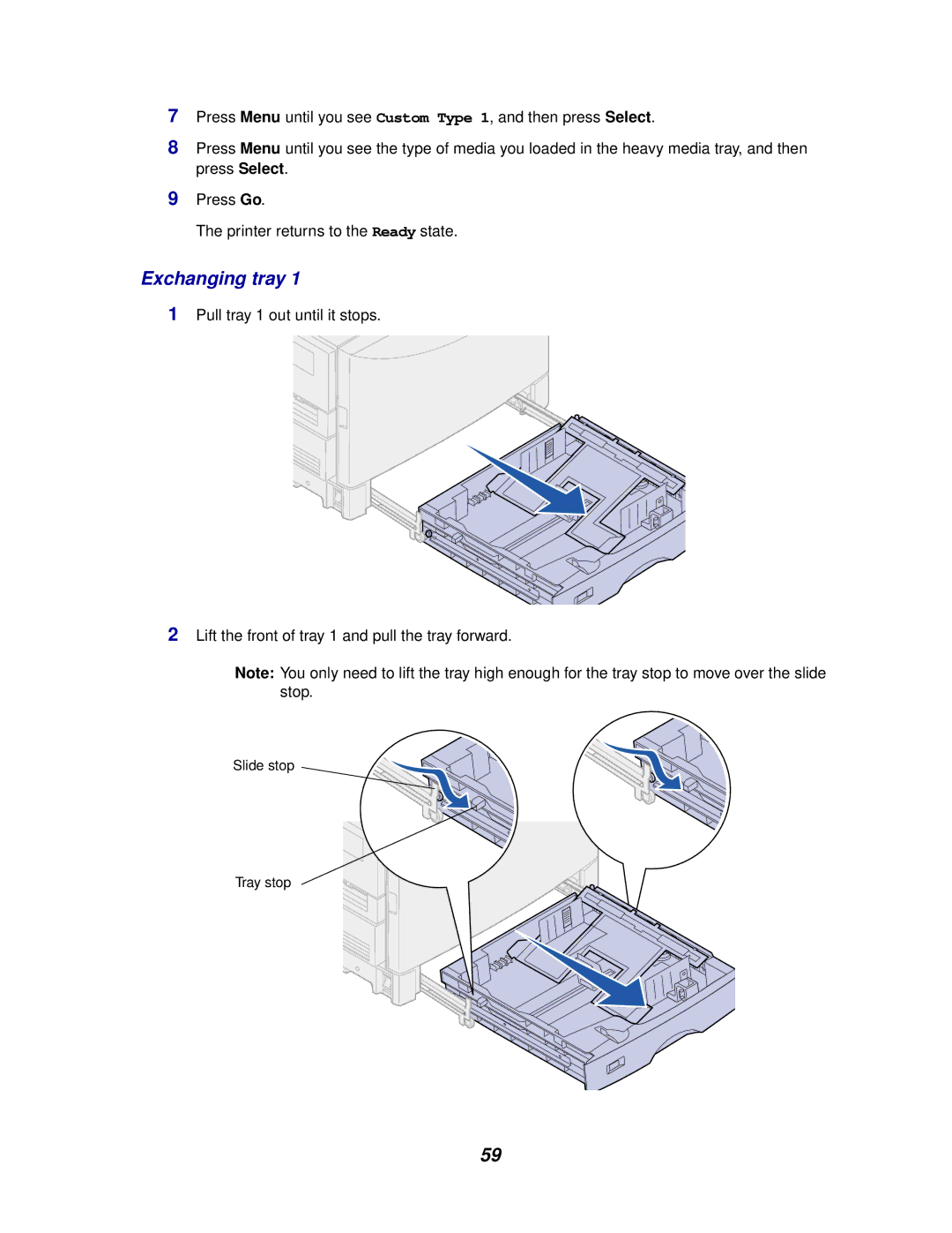 Lexmark 910 manual Exchanging tray 