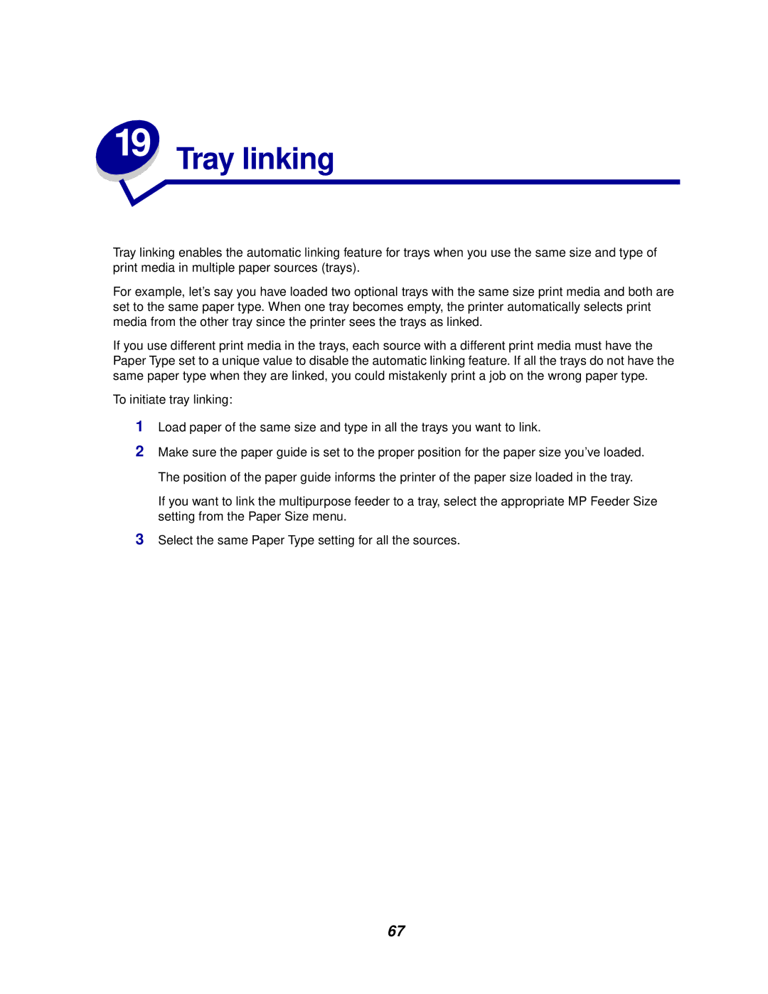 Lexmark 910 manual Tray linking 