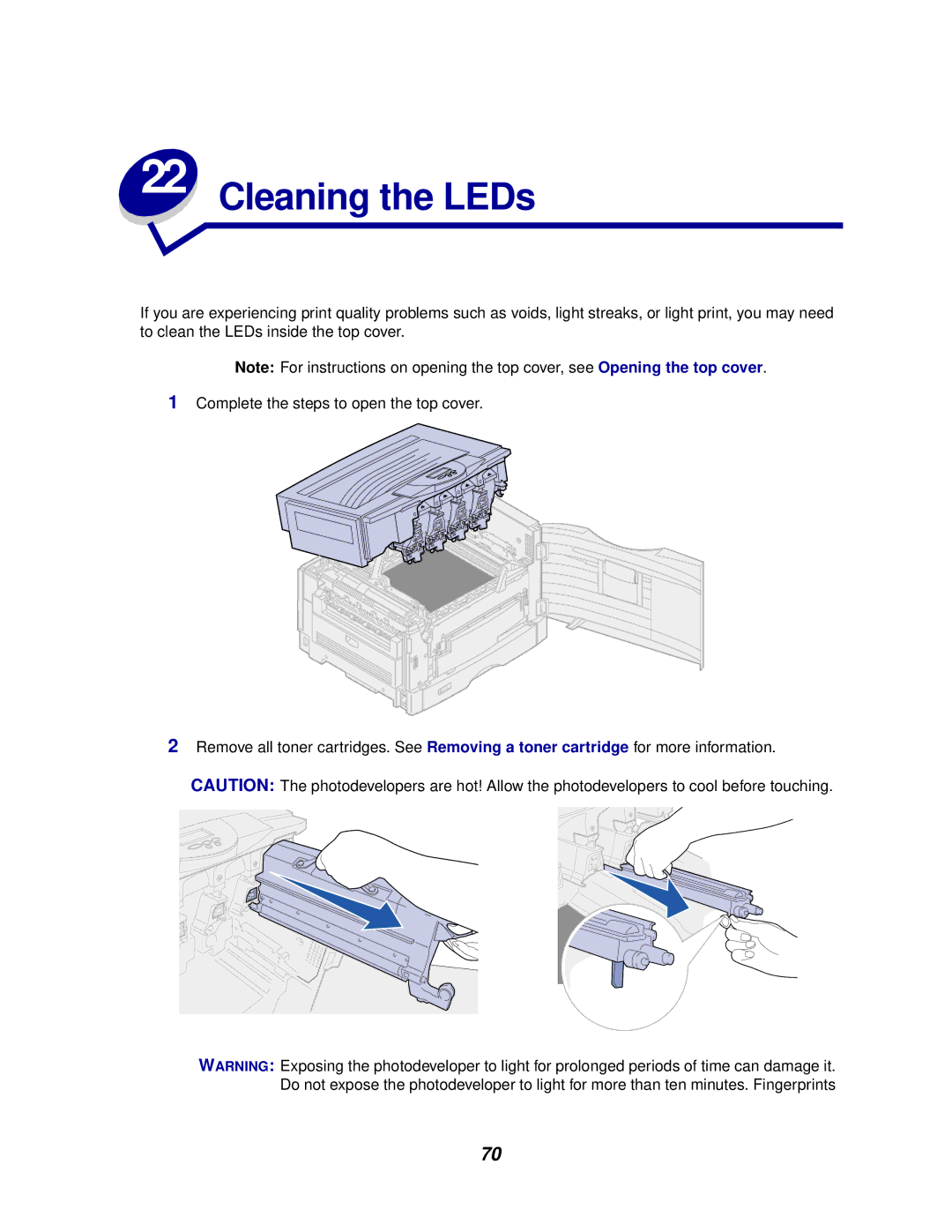 Lexmark 910 manual Cleaning the LEDs 