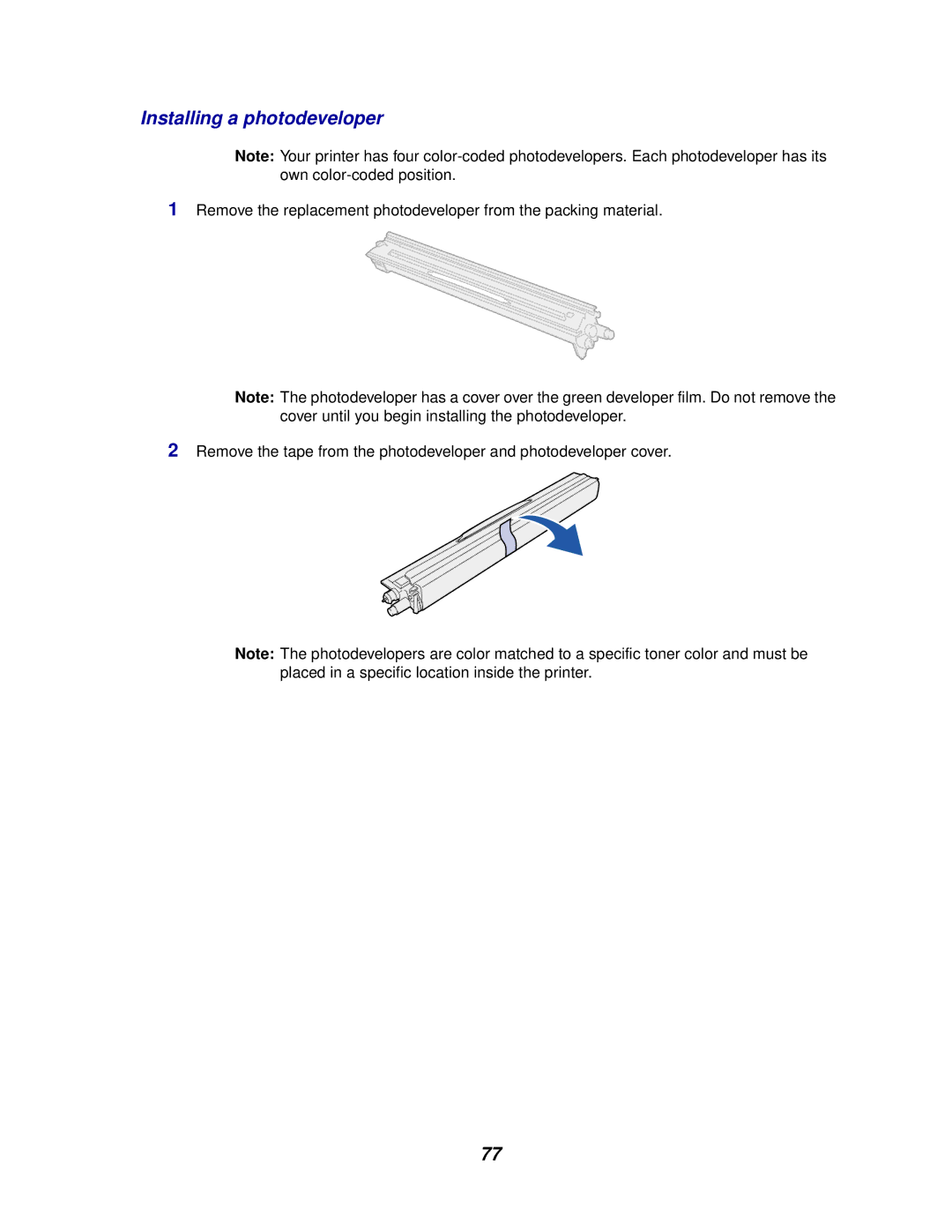 Lexmark 910 manual Installing a photodeveloper 