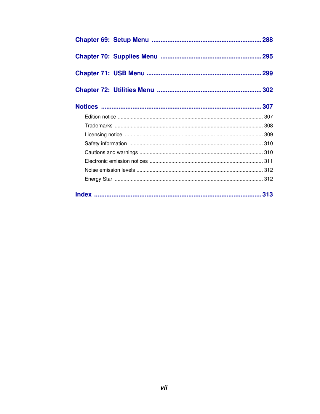 Lexmark 910 manual Vii 