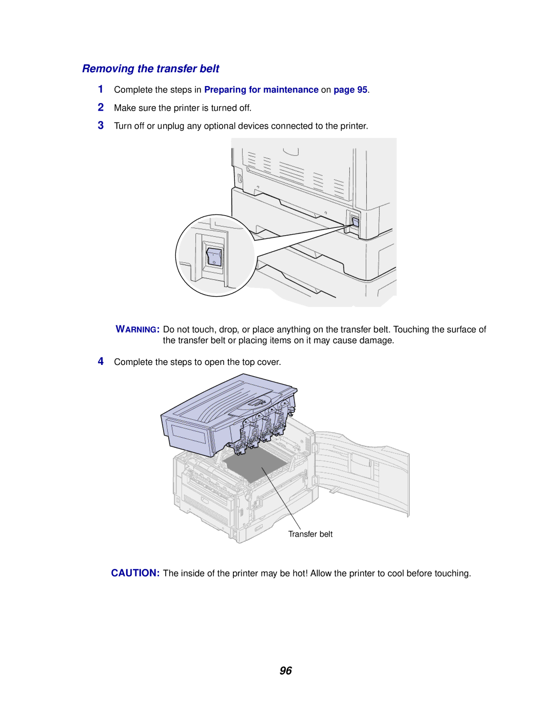 Lexmark 910 manual Removing the transfer belt 