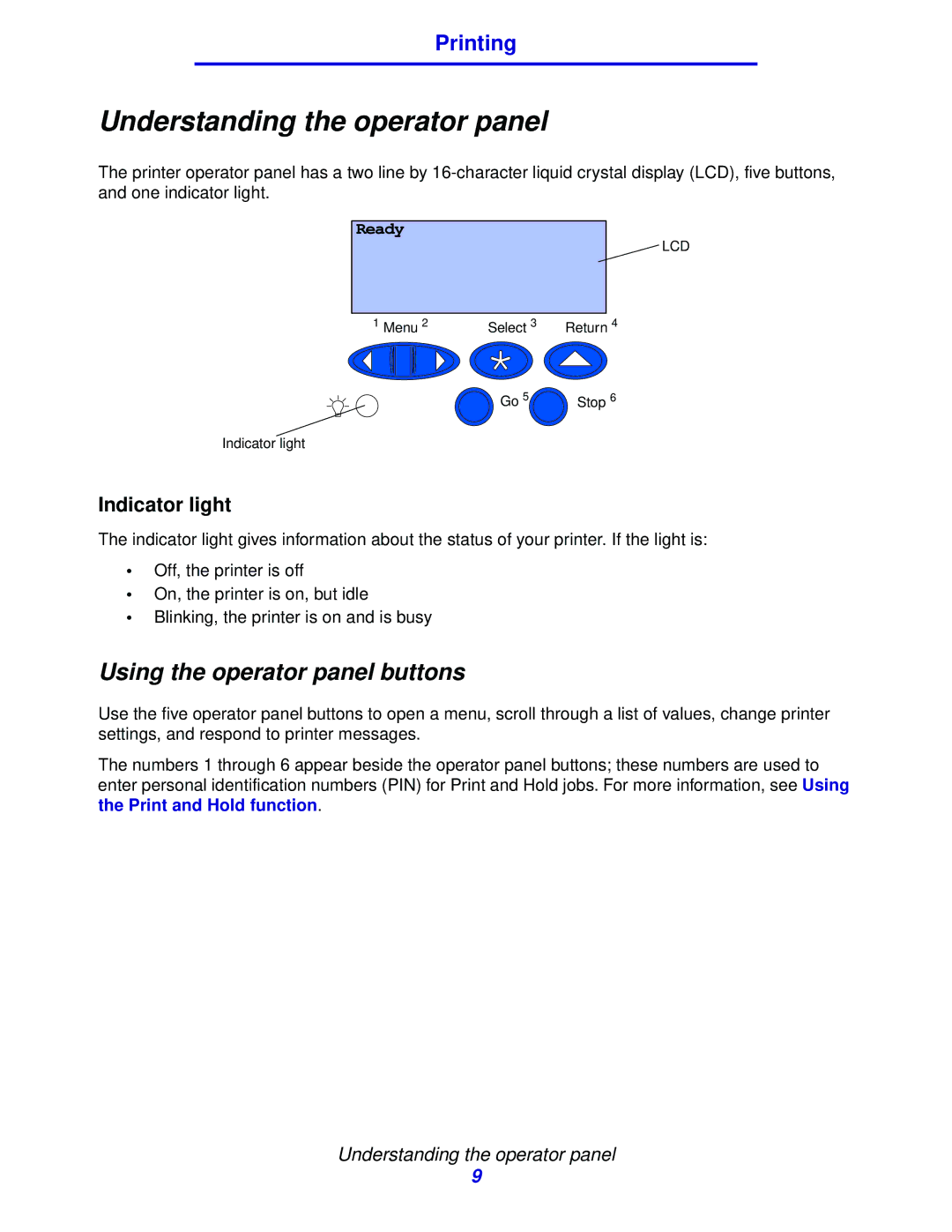 Lexmark 912 manual Understanding the operator panel, Using the operator panel buttons 