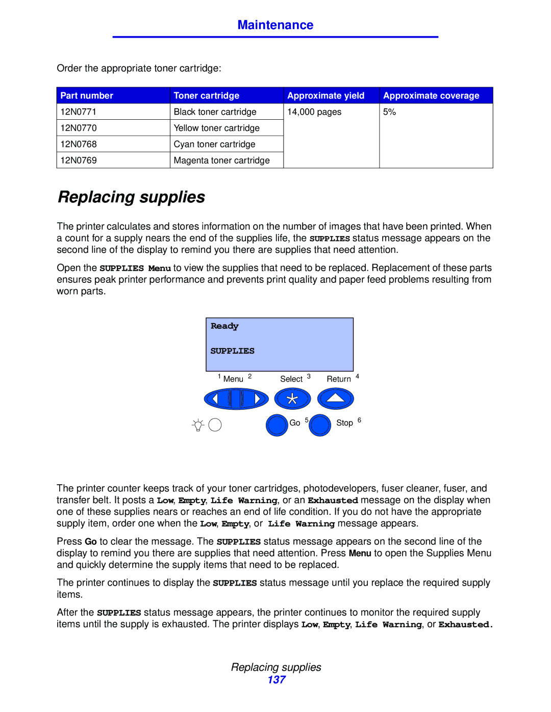 Lexmark 912 manual Replacing supplies, Order the appropriate toner cartridge 