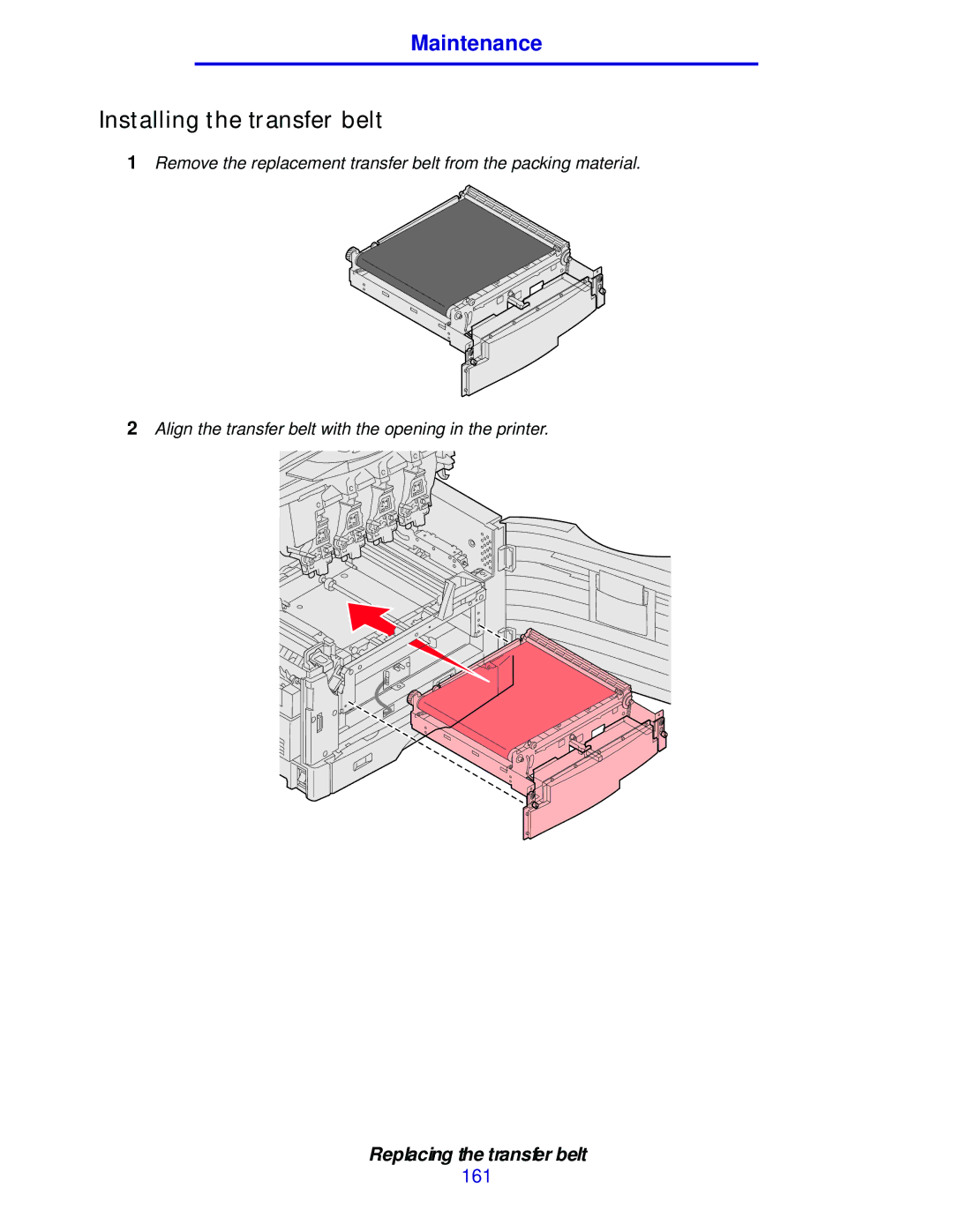 Lexmark 912 manual Installing the transfer belt 