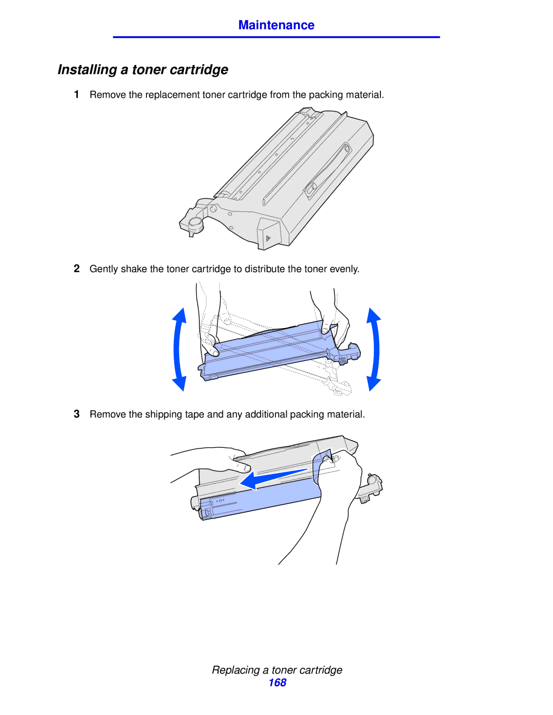 Lexmark 912 manual Installing a toner cartridge 