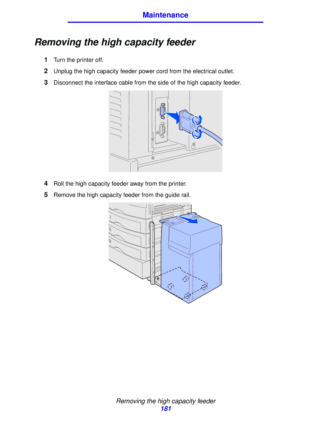 Lexmark 912 manual Removing the high capacity feeder 