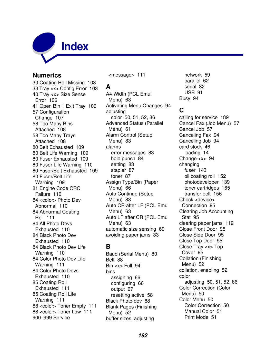 Lexmark 912 manual Index 