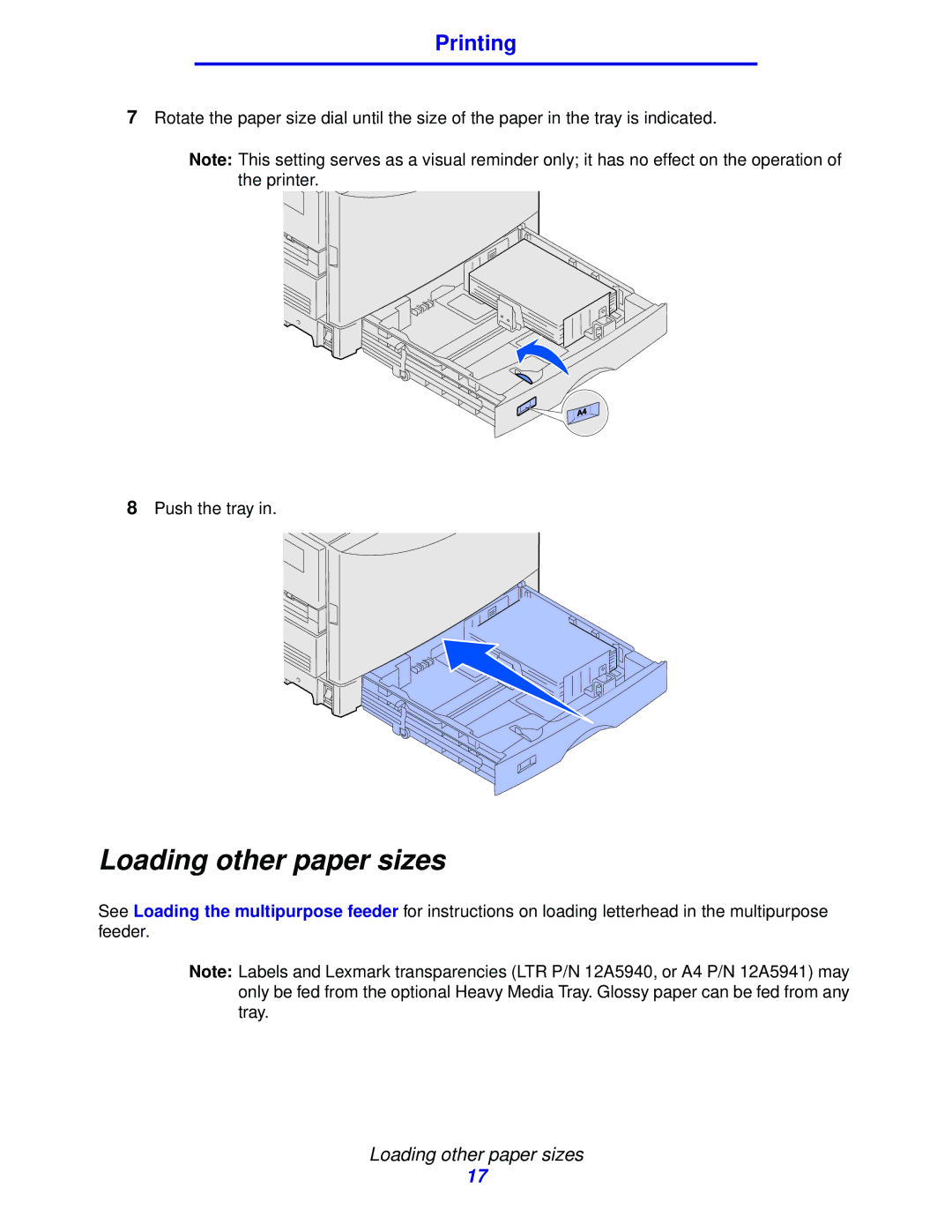 Lexmark 912 manual Loading other paper sizes 