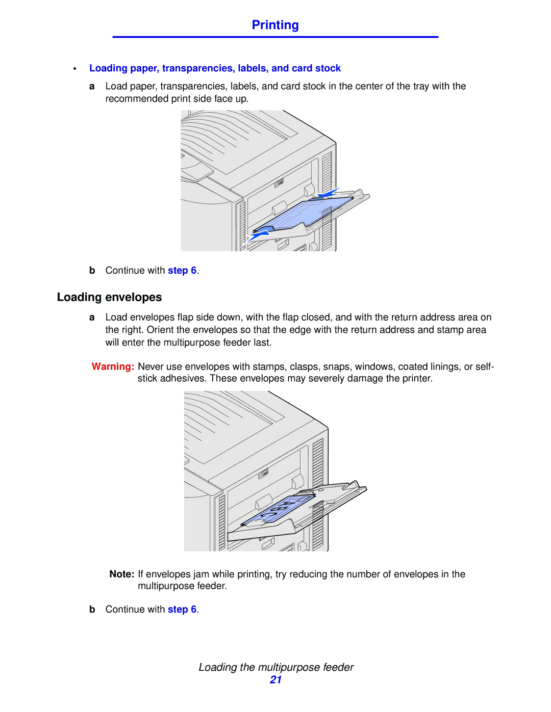 Lexmark 912 manual Loading envelopes, Loading paper, transparencies, labels, and card stock 