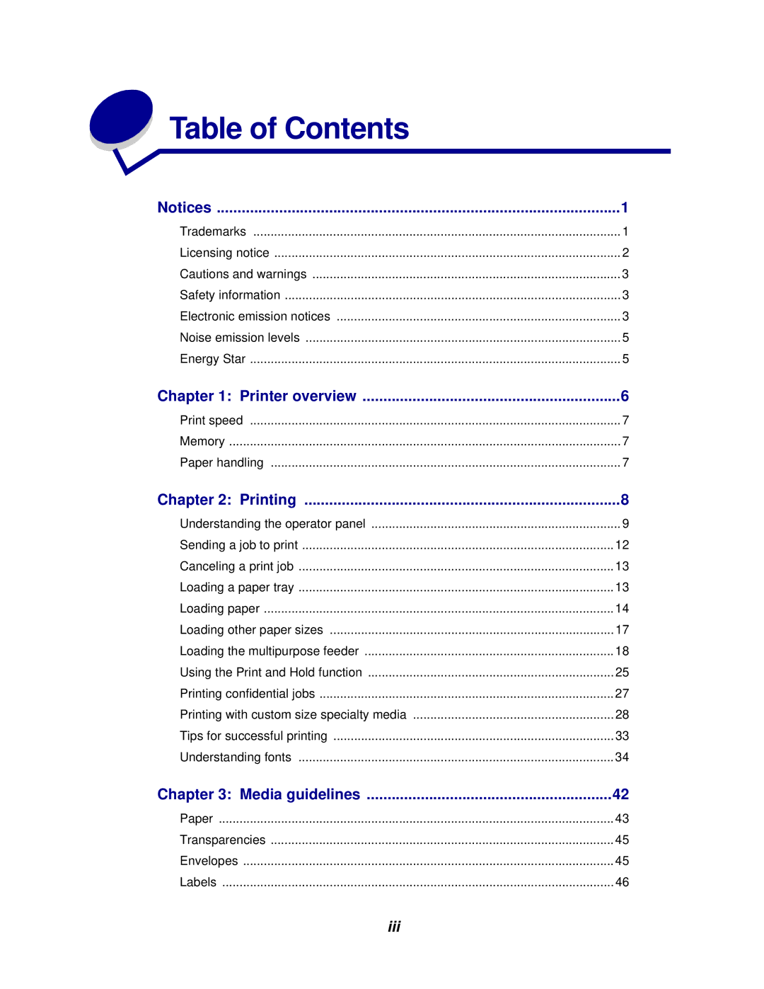 Lexmark 912 manual Table of Contents 